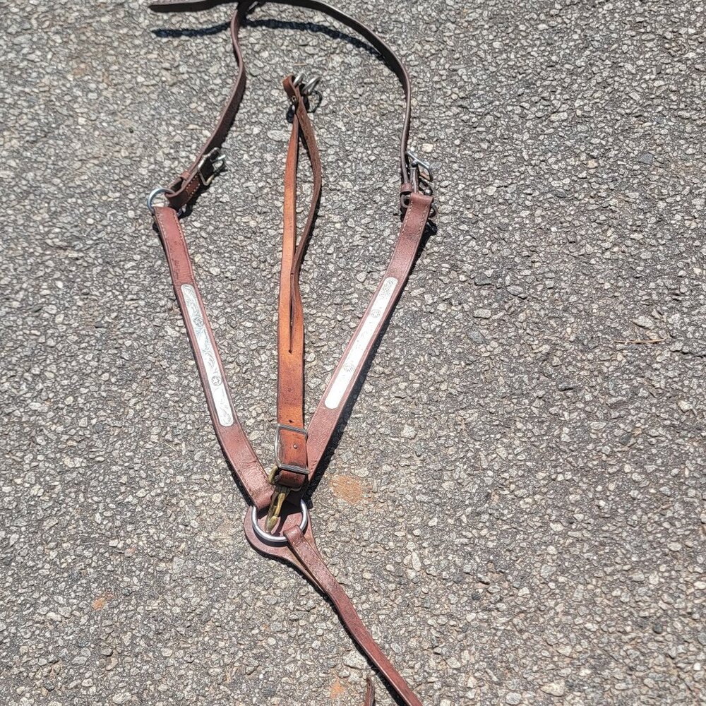 Western Silver Overlay Breast Collar Horse SZ